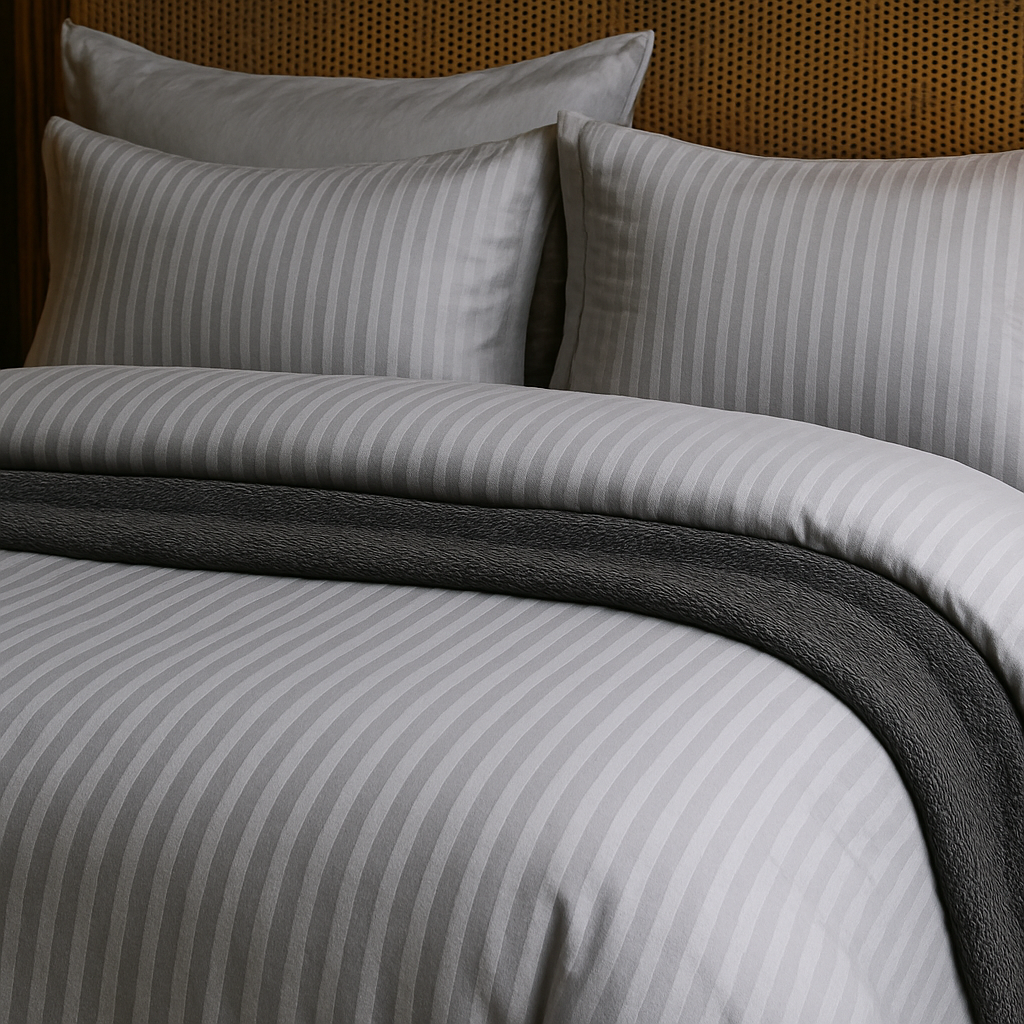 Premium Striped Satin Finish Bedsheet Set – 3 Piece (1 Bedsheet + 2 Pillow Covers) – Grey, Full Size