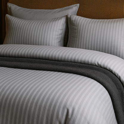 Premium Striped Satin Finish Bedsheet Set – 3 Piece (1 Bedsheet + 2 Pillow Covers) – Grey, Full Size