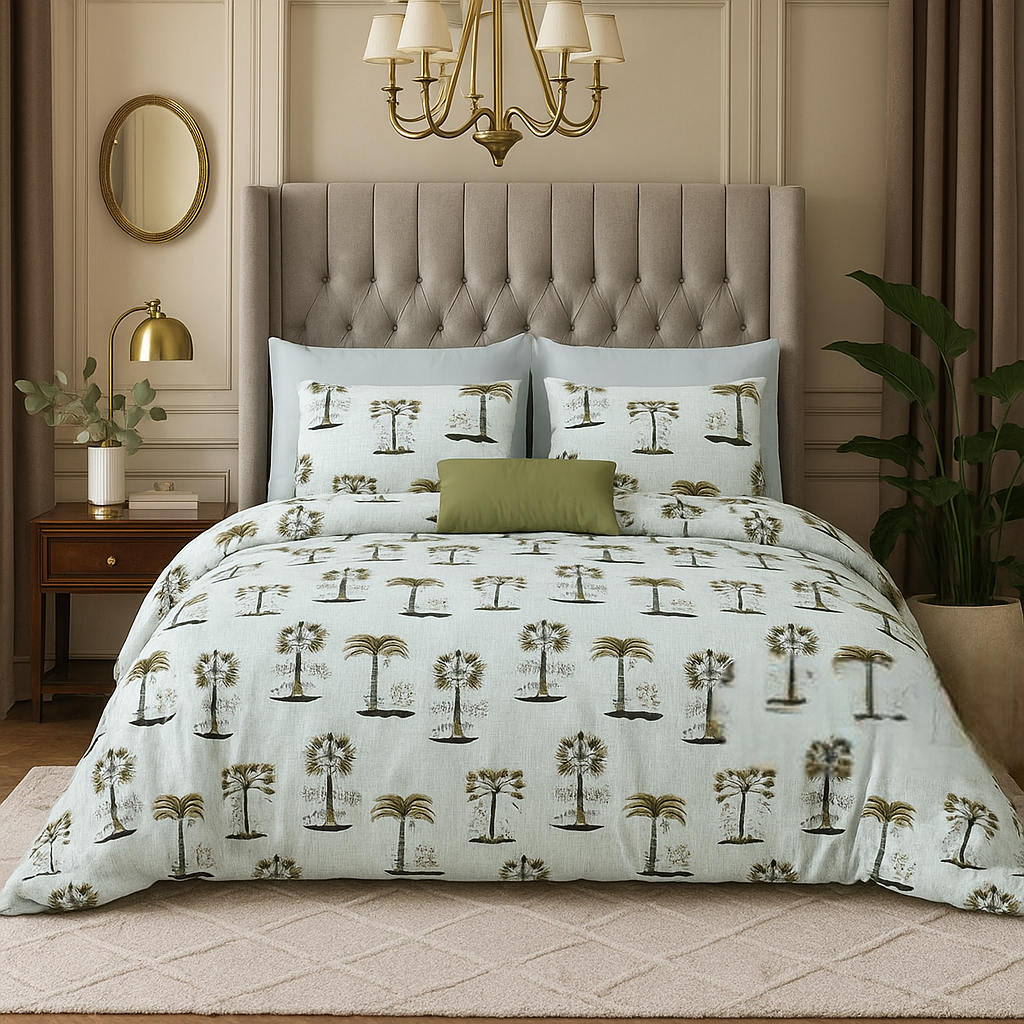 Tropical Palm Tree Printed Cotton Bedsheet Set – Full Size (93x108 inches)